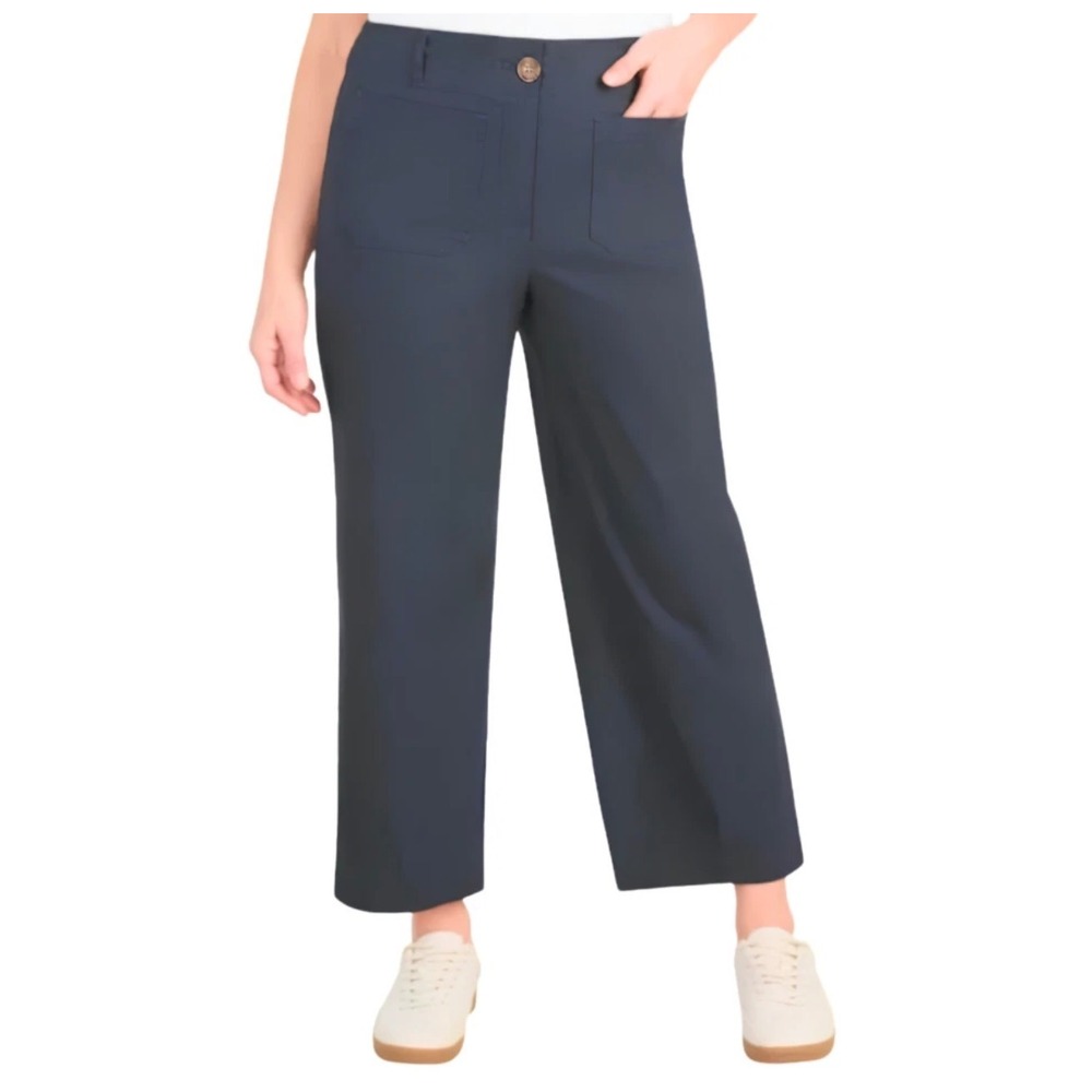 Hilary Radley Womens Navy Blue High Waisted Wide Leg Stretch Pants •10• Nautical